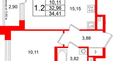 1-к. квартира, 32 м²