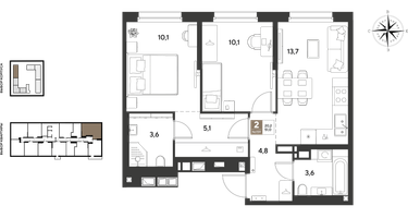 2-к. квартира, 51&nbsp;м²