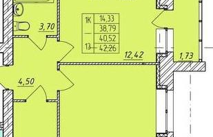 1-к. квартира, 42,3&nbsp;м²