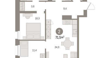 2-к. квартира, 71&nbsp;м²