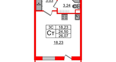 Студия, 24&nbsp;м²