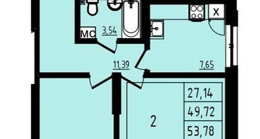 2-к. квартира, 53 м²