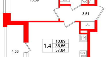 1-к. квартира, 35 м²
