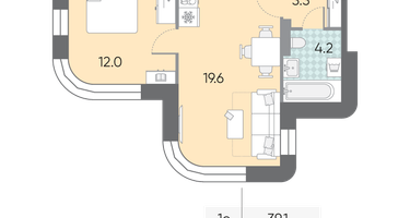 Студия, 39&nbsp;м²