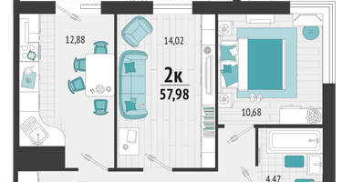 2-к. квартира, 53&nbsp;м²