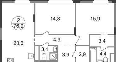 2-к. квартира, 76&nbsp;м²
