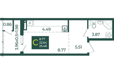 Студия, 25 м²