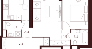 2-к. квартира, 55 м²