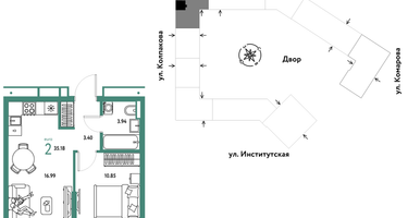 Студия, 35 м²