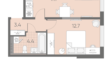 1-к. квартира, 38 м²