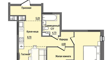 1-к. квартира, 58&nbsp;м²