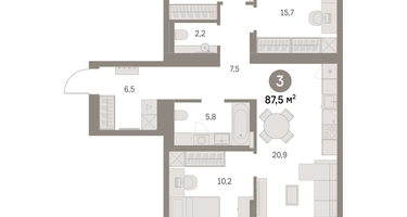 3-к. квартира, 87&nbsp;м²