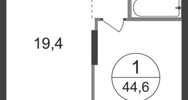 1-к. квартира, 44 м²