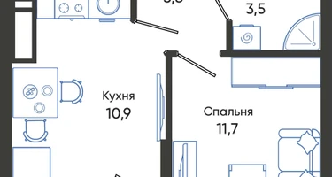 1-к. квартира, 31&nbsp;м²