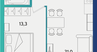 1-к. квартира, 42 м²