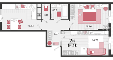 2-к. квартира, 63&nbsp;м²