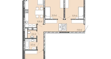3-к. квартира, 89 м²