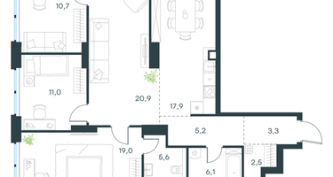 4-к. квартира, 102 м²