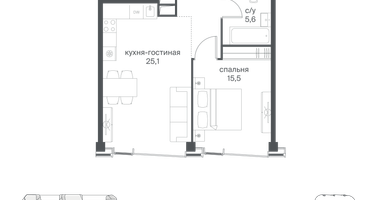 1-к. квартира, 53&nbsp;м²