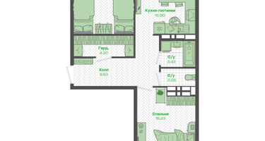 2-к. квартира, 71 м²
