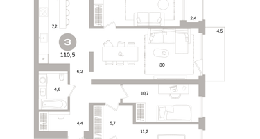 3-к. квартира, 110 м²