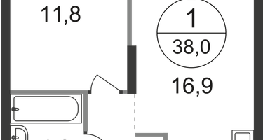 1-к. квартира, 38 м²