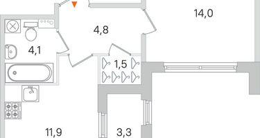 1-комнатная квартира, 37&nbsp;м²