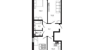 3-к. квартира, 86&nbsp;м²