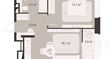 1-к. квартира, 42 м²