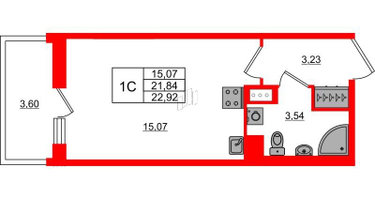 Студия, 21 м²