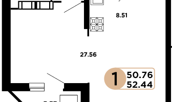1-к. квартира, 50&nbsp;м²