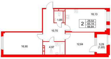 2-к. квартира, 66&nbsp;м²