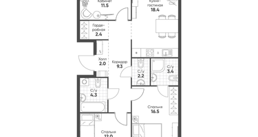 3-к. квартира, 82&nbsp;м²