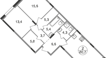 2-к. квартира, 80 м²