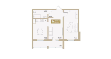 1-к. квартира, 48&nbsp;м²