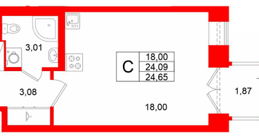 Студия, 24 м²