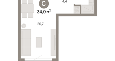 Студия, 34&nbsp;м²