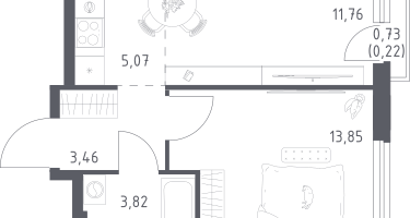 1-к. квартира, 38&nbsp;м²