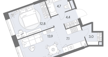 2-к. квартира, 45 м²