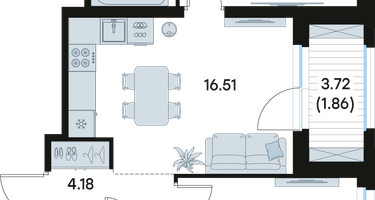 2-к. квартира, 53 м²