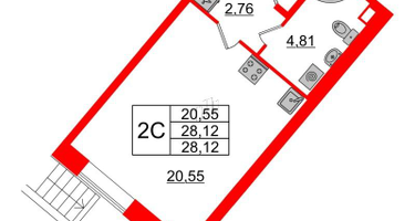 Студия, 28 м²