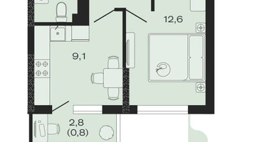 1-к. квартира, 30&nbsp;м²