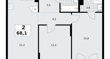 2-к. квартира, 68 м²