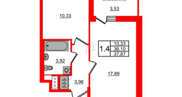 1-к. квартира, 36&nbsp;м²