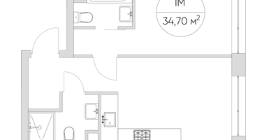 1-к. квартира, 34&nbsp;м²