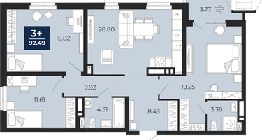 3-к. квартира, 88 м²