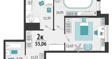 2-к. квартира, 53&nbsp;м²