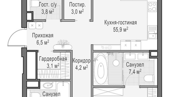 3-к. квартира, 134 м²