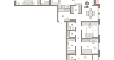 4-к. квартира, 138&nbsp;м²