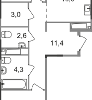 2-к. квартира, 63 м²